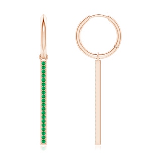 1.3mm AAA Hinged Hoop Dangling Emerald Bar Earrings in Rose Gold