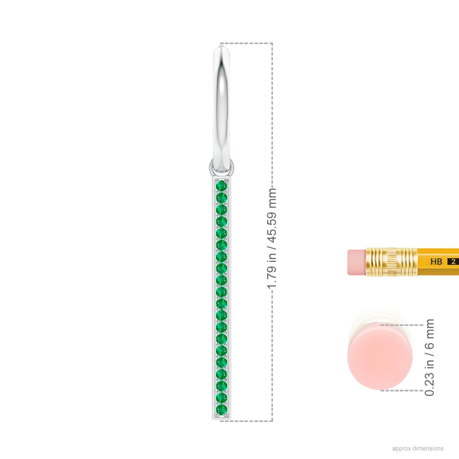 1.3mm AAA Hinged Hoop Dangling Emerald Bar Earrings in White Gold ruler