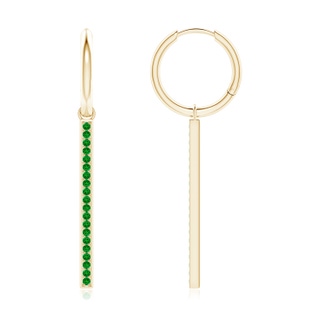 1.3mm AAAA Hinged Hoop Dangling Emerald Bar Earrings in Yellow Gold