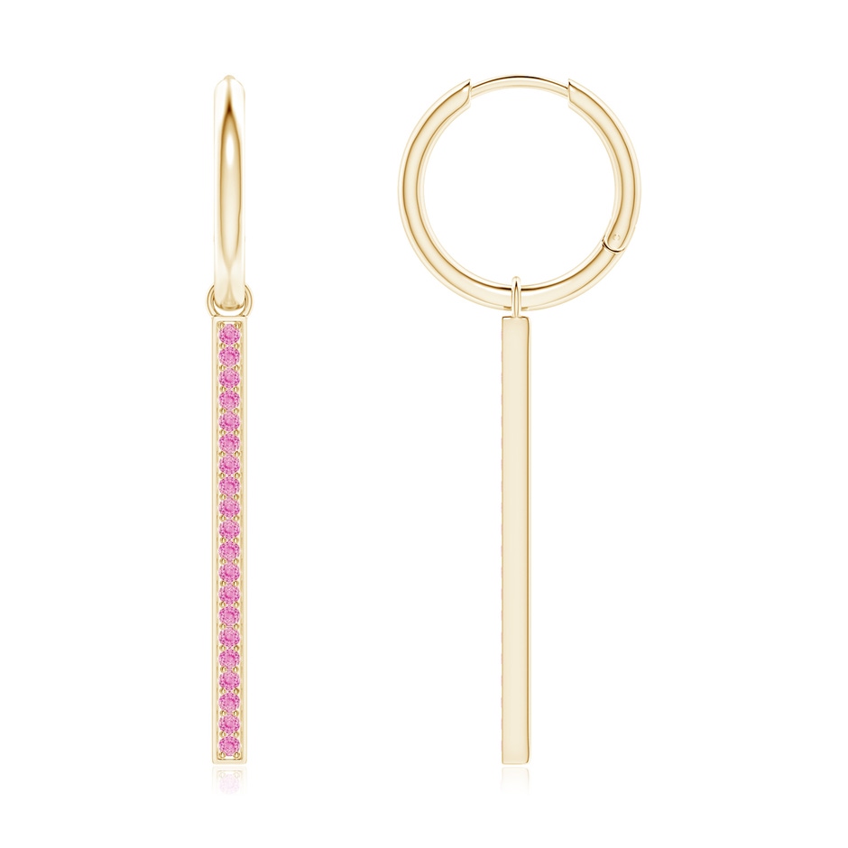 1.3mm A Hinged Hoop Dangling Pink Sapphire Bar Earrings in 18K Yellow Gold 