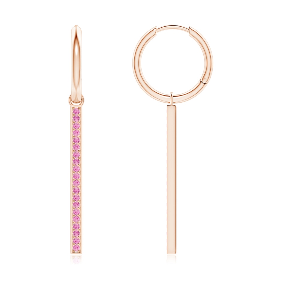 1.3mm A Hinged Hoop Dangling Pink Sapphire Bar Earrings in Rose Gold 