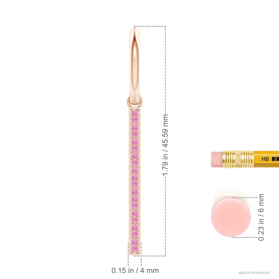 1.3mm A Hinged Hoop Dangling Pink Sapphire Bar Earrings in Rose Gold ruler