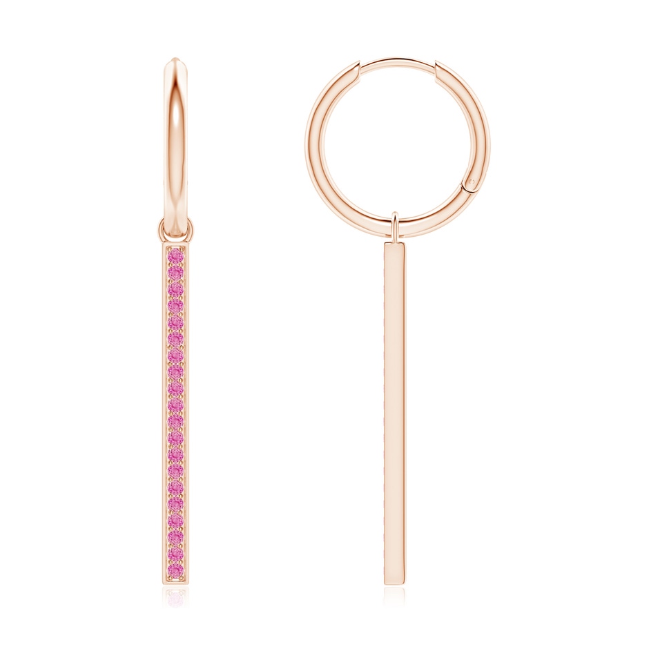 1.3mm AA Hinged Hoop Dangling Pink Sapphire Bar Earrings in 18K Rose Gold 