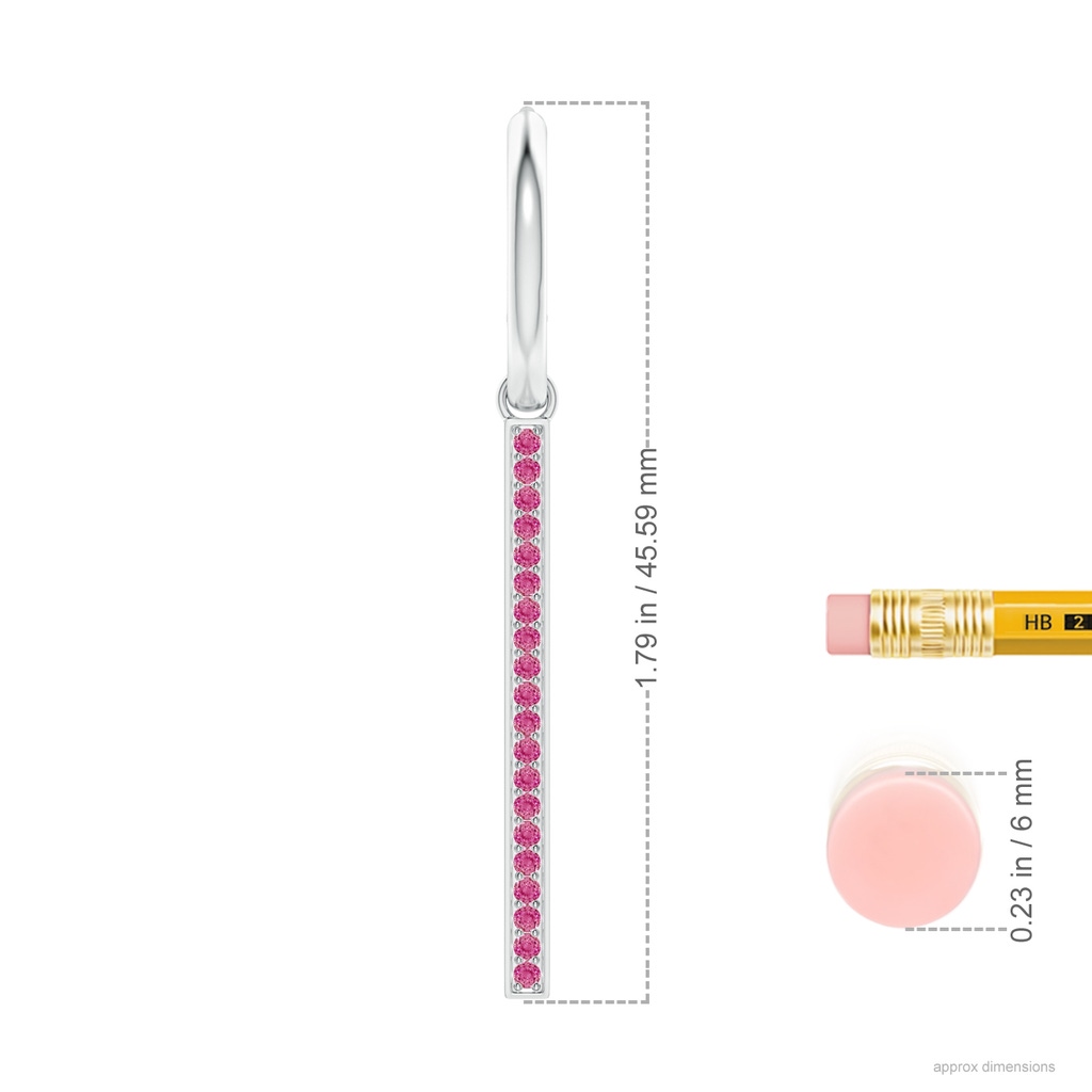 1.3mm AAA Hinged Hoop Dangling Pink Sapphire Bar Earrings in White Gold Ruler
