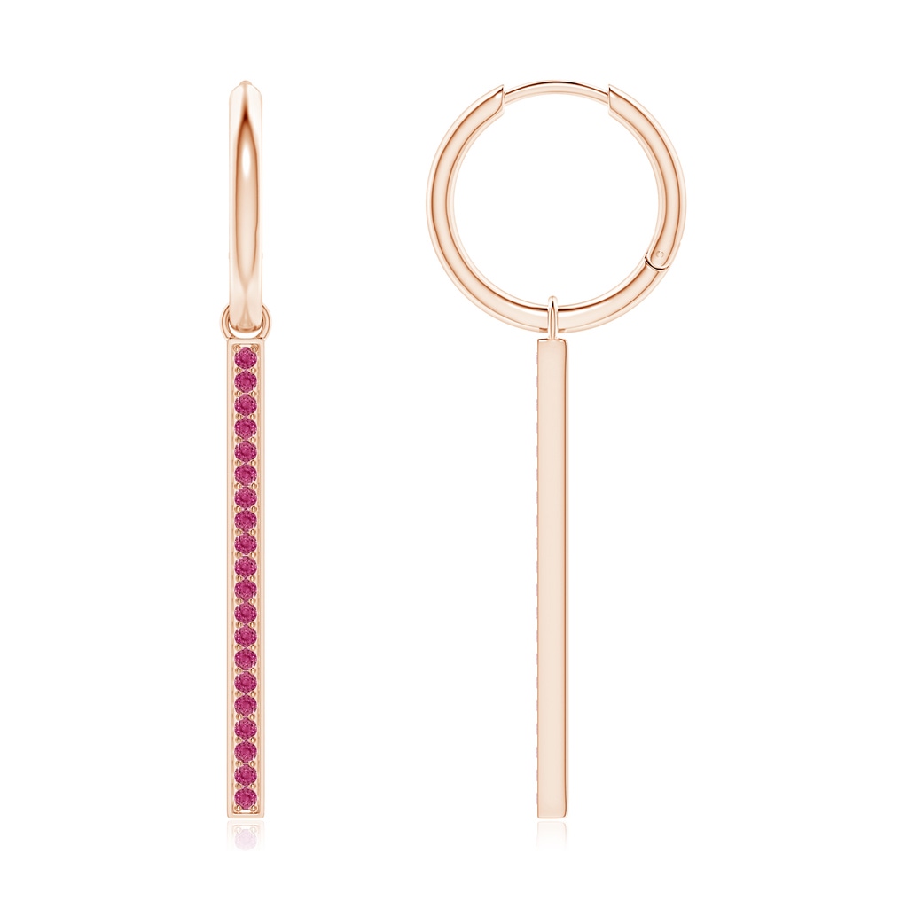 1.3mm AAAA Hinged Hoop Dangling Pink Sapphire Bar Earrings in 10K Rose Gold