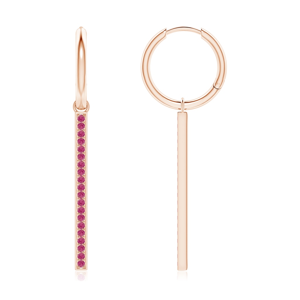 1.3mm AAAA Hinged Hoop Dangling Pink Sapphire Bar Earrings in Rose Gold