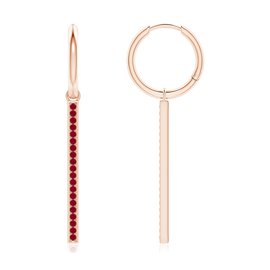 1.3mm AA Hinged Hoop Dangling Ruby Bar Earrings in Rose Gold 