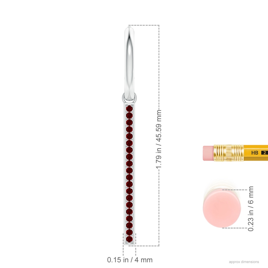 1.3mm AAAA Hinged Hoop Dangling Ruby Bar Earrings in 18K White Gold ruler