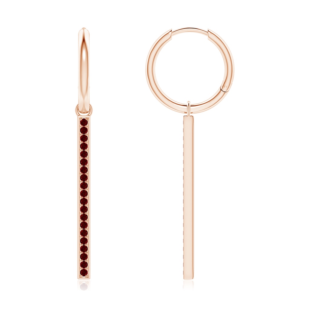 1.3mm AAAA Hinged Hoop Dangling Ruby Bar Earrings in Rose Gold