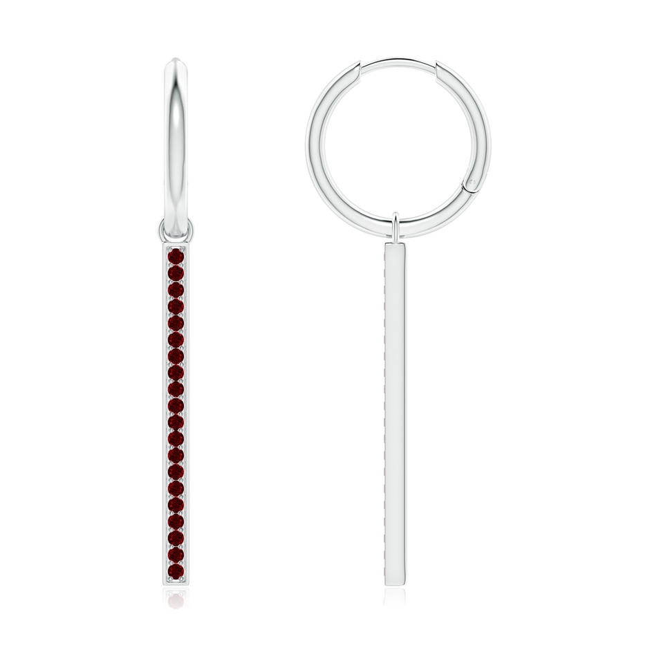 1.3mm AAAA Hinged Hoop Dangling Ruby Bar Earrings in White Gold 