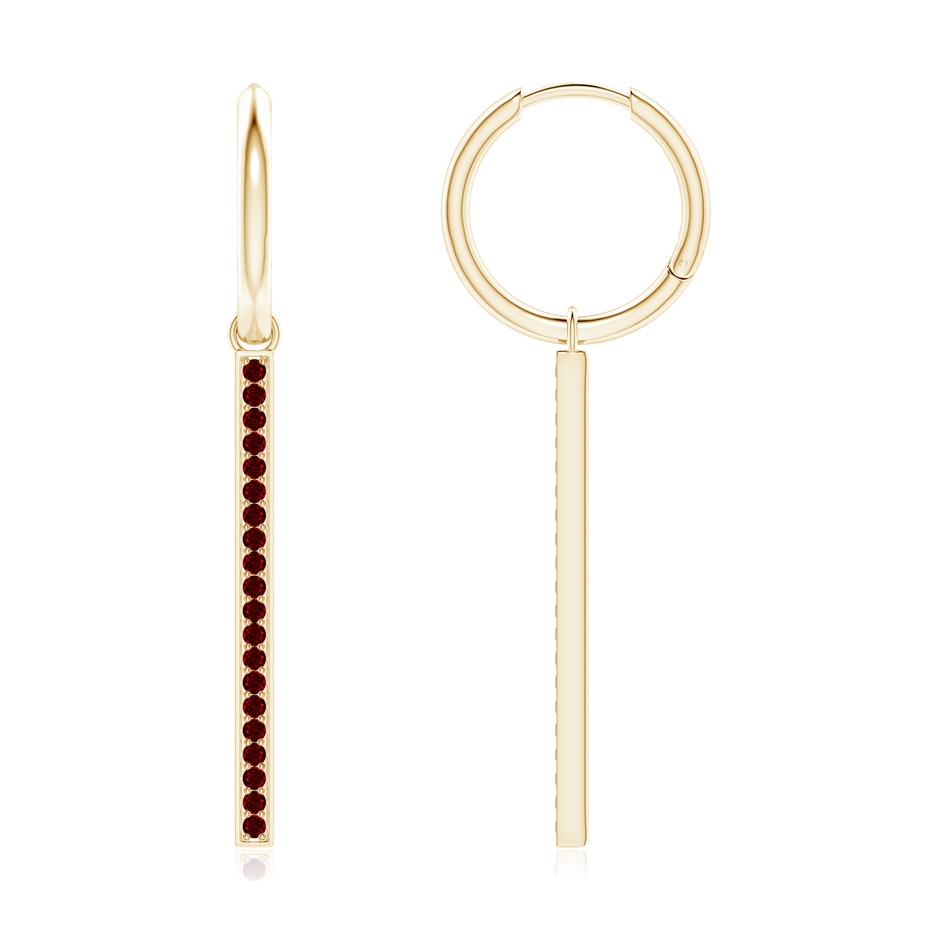 1.3mm AAAA Hinged Hoop Dangling Ruby Bar Earrings in Yellow Gold 