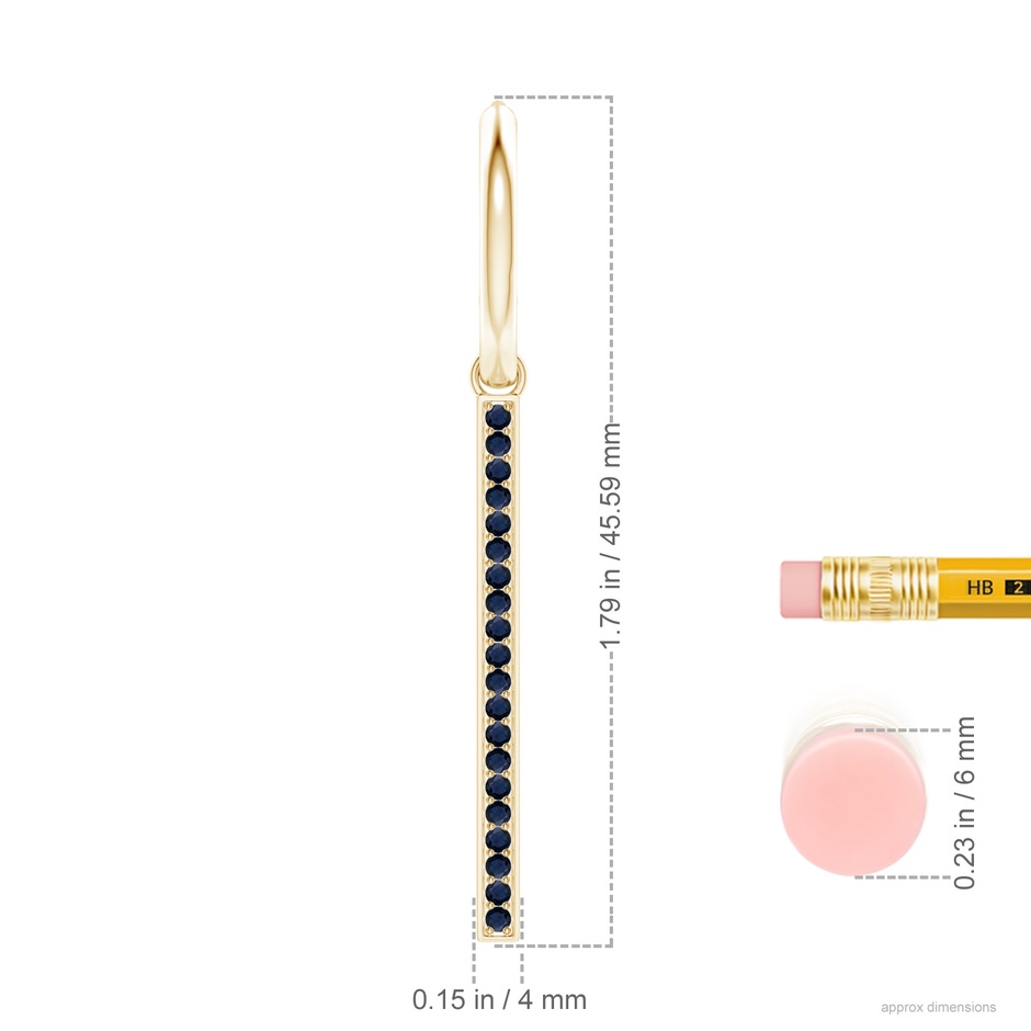 1.3mm A Hinged Hoop Dangling Sapphire Bar Earrings in 18K Yellow Gold ruler