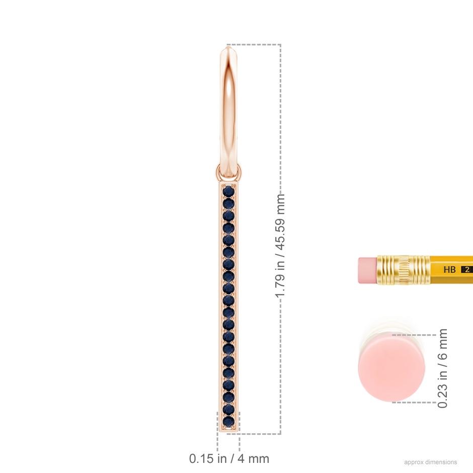 1.3mm A Hinged Hoop Dangling Sapphire Bar Earrings in Rose Gold ruler