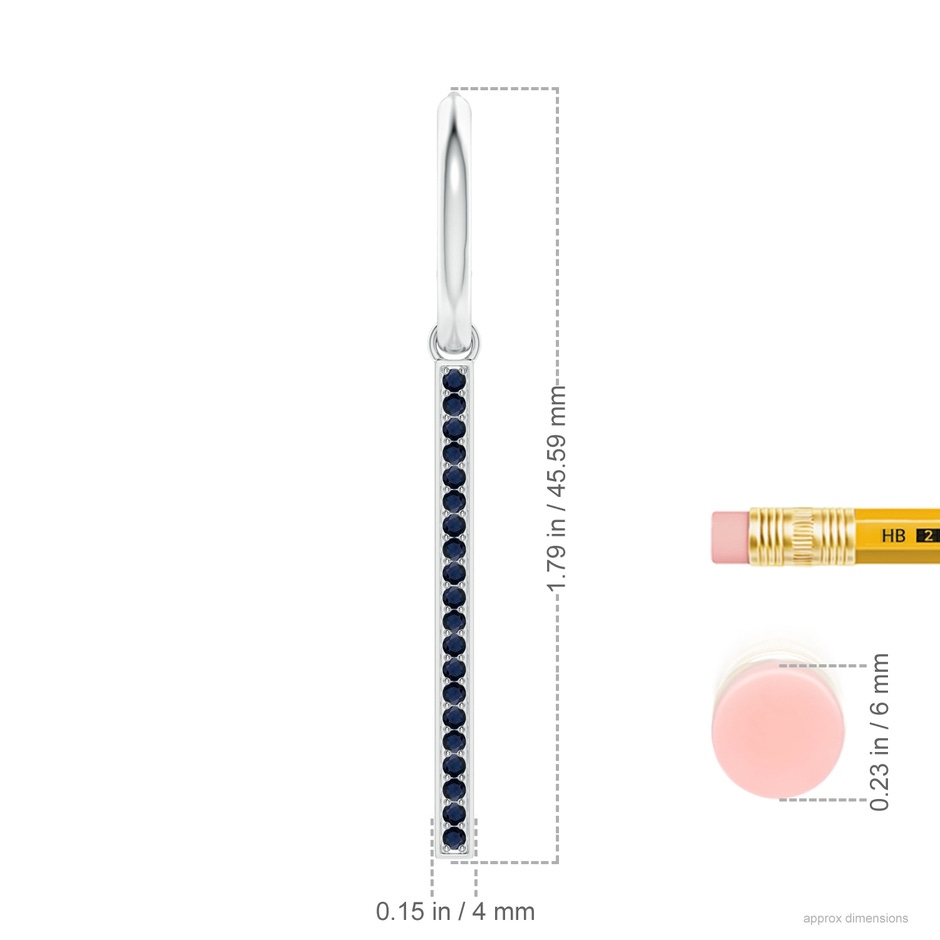 1.3mm A Hinged Hoop Dangling Sapphire Bar Earrings in White Gold ruler