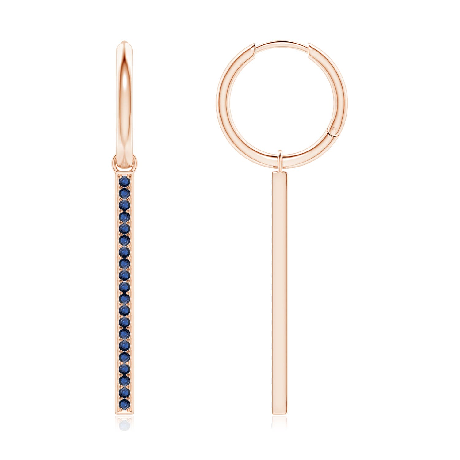 1.3mm AA Hinged Hoop Dangling Sapphire Bar Earrings in 18CT Rose Gold