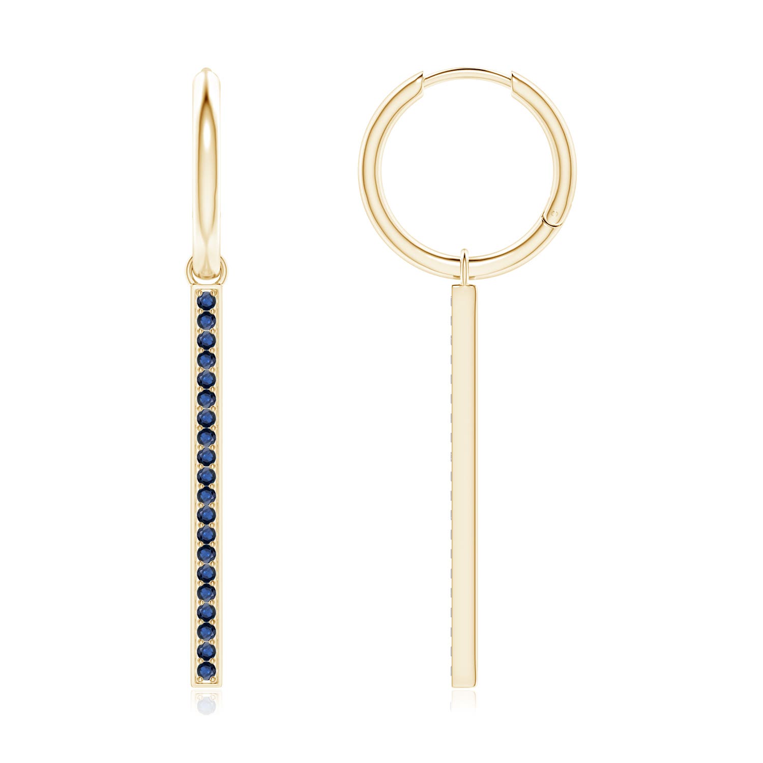 1.3mm AA Hinged Hoop Dangling Sapphire Bar Earrings in 18K Yellow Gold