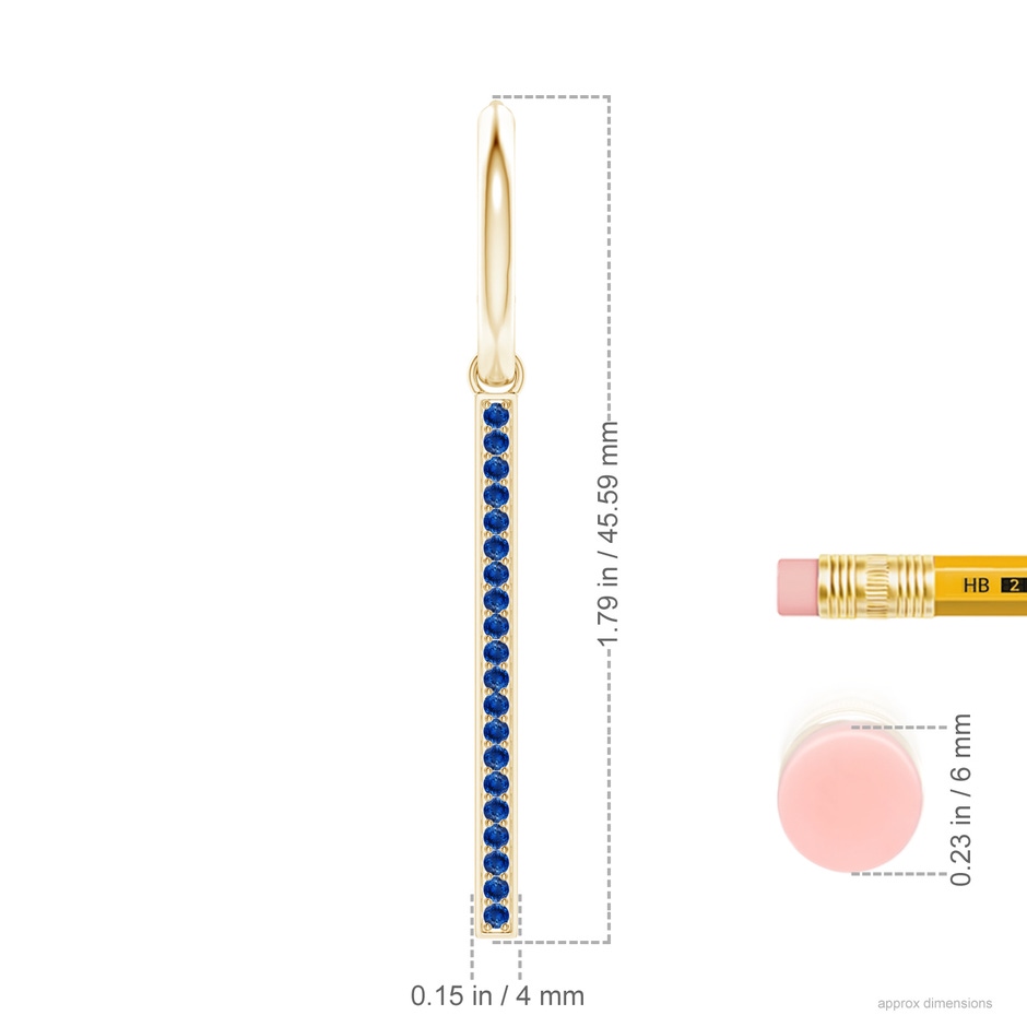 1.3mm AAA Hinged Hoop Dangling Sapphire Bar Earrings in 18K Yellow Gold ruler