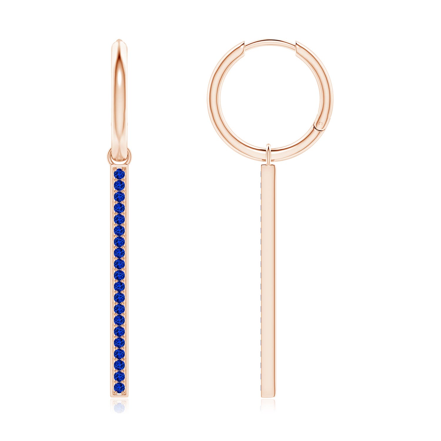 1.3mm AAAA Hinged Hoop Dangling Sapphire Bar Earrings in 18CT Rose Gold