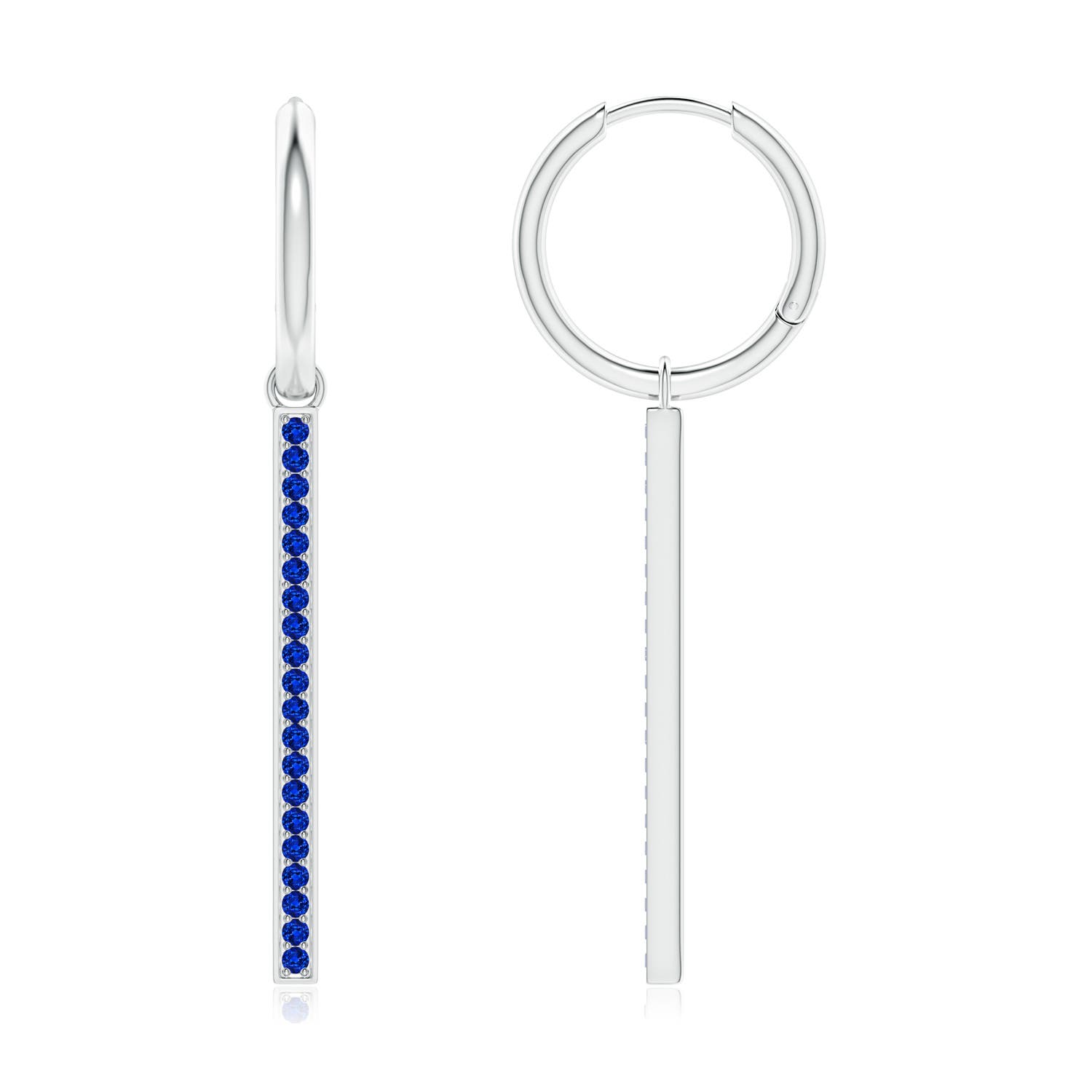 1.3mm AAAA Hinged Hoop Dangling Sapphire Bar Earrings in 18K White Gold