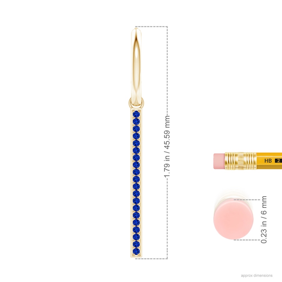 1.3mm AAAA Hinged Hoop Dangling Sapphire Bar Earrings in Yellow Gold ruler