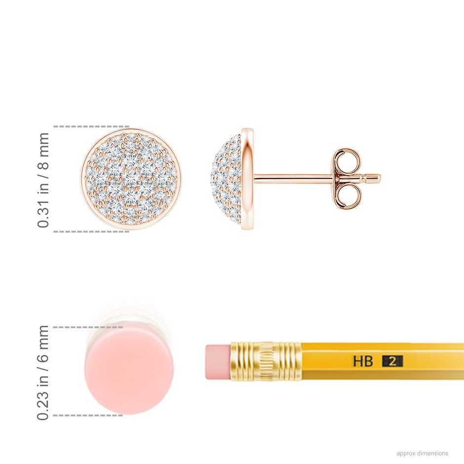 1.3mm GVS2 Pavé-Set Round Diamond Cluster Stud Earrings in Rose Gold ruler