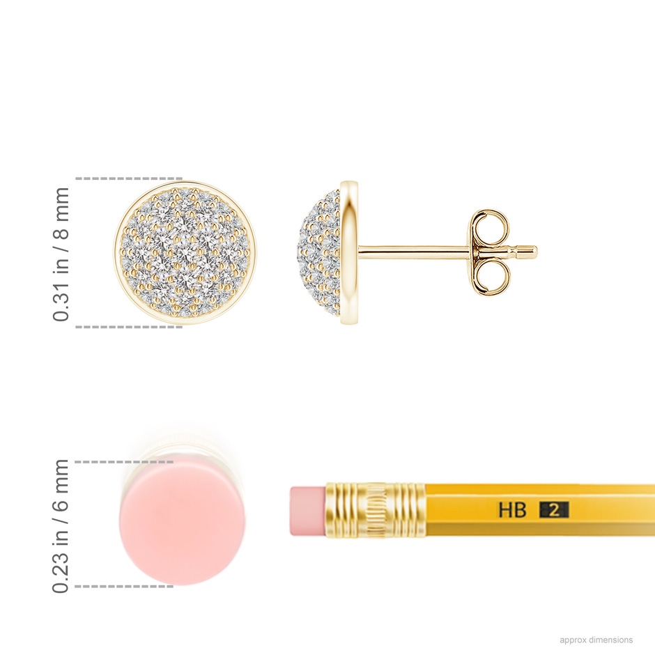 1.3mm IJI1I2 Pavé-Set Round Diamond Cluster Stud Earrings in Yellow Gold ruler