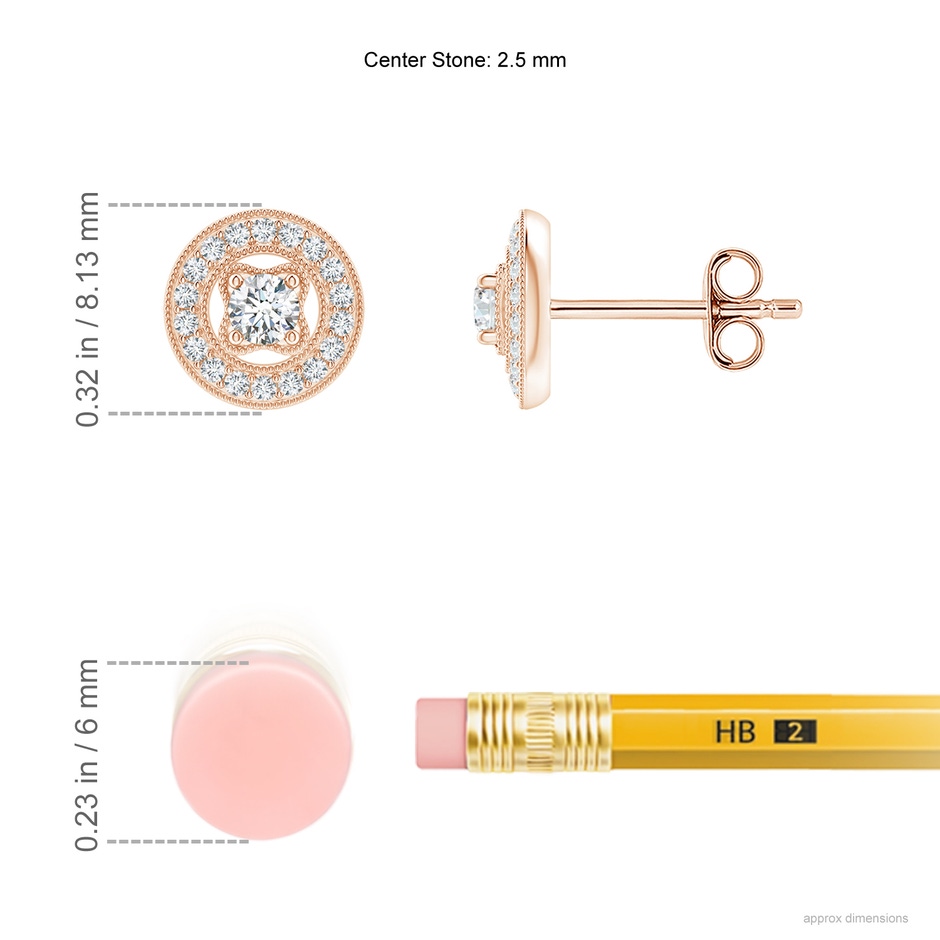 2.5mm GVS2 Vintage Style Pavé-Set Diamond Studs in Rose Gold ruler