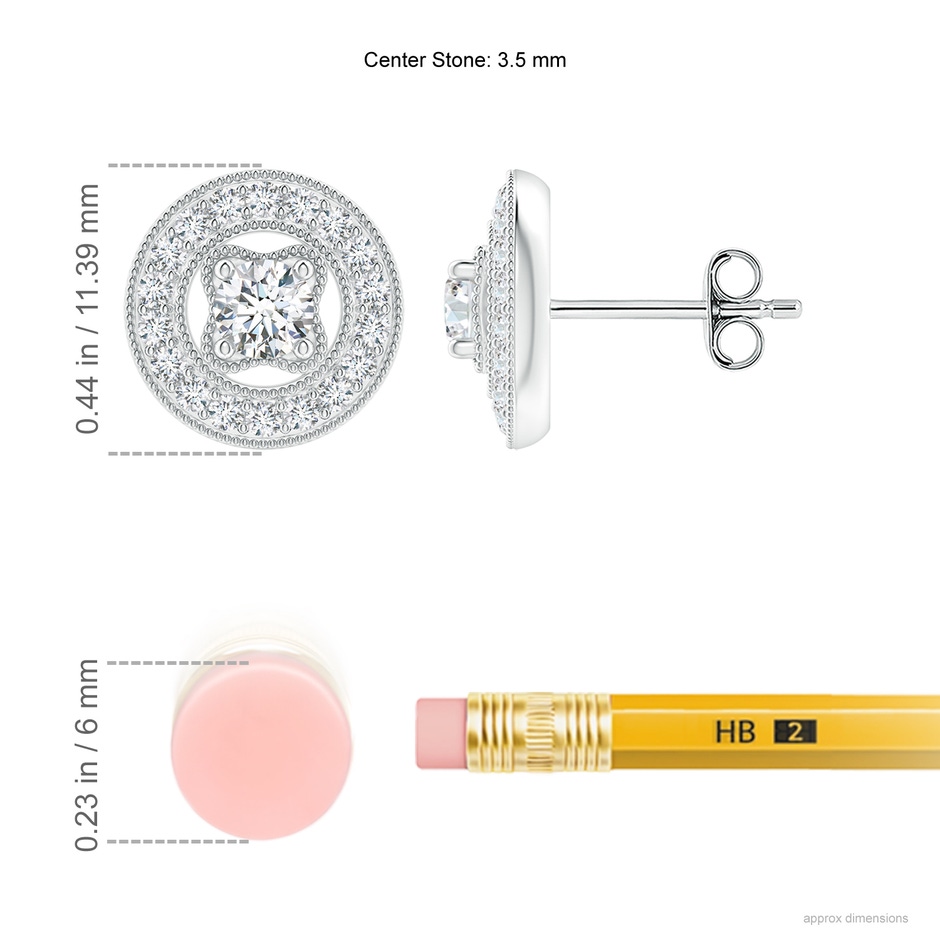 3.5mm GVS2 Vintage Style Pavé-Set Diamond Studs in White Gold ruler