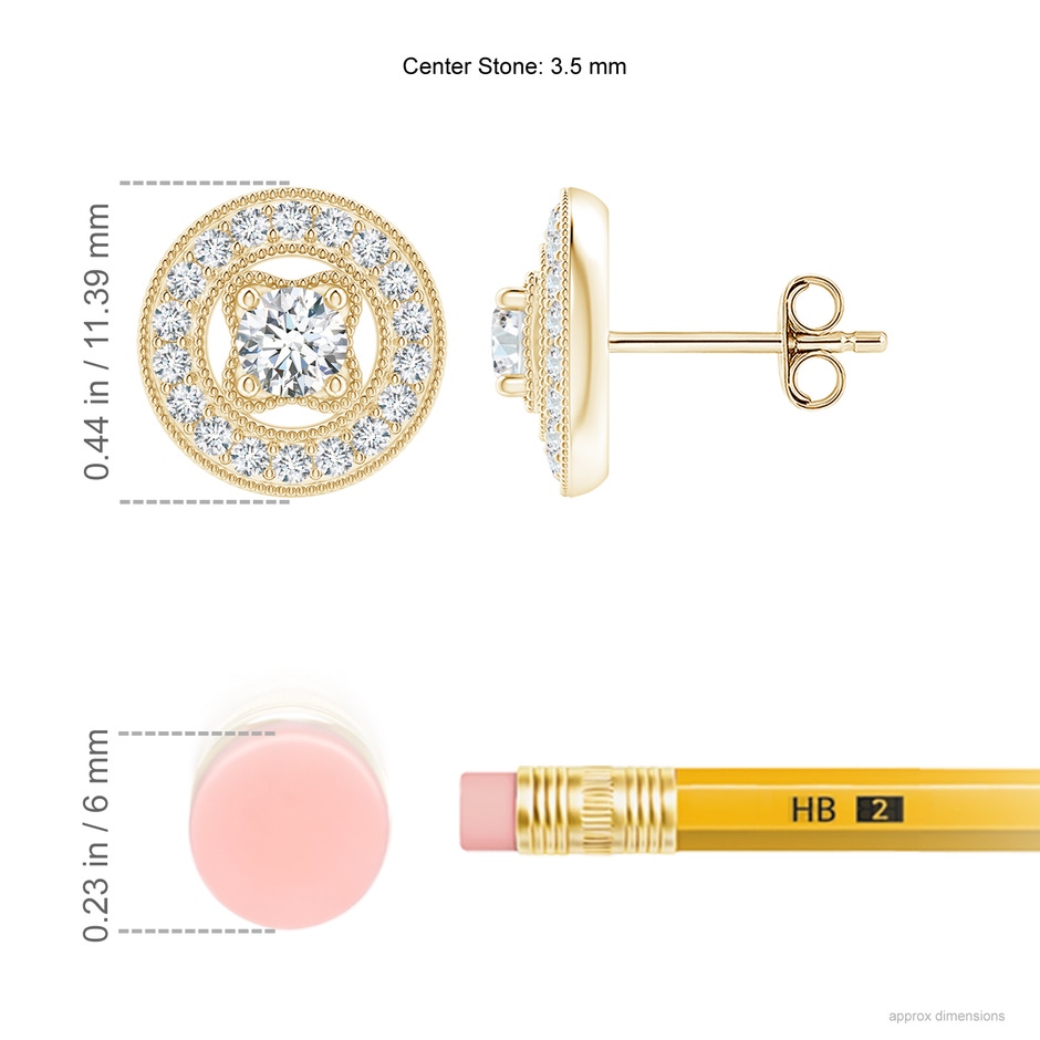 3.5mm GVS2 Vintage Style Pavé-Set Diamond Studs in Yellow Gold ruler