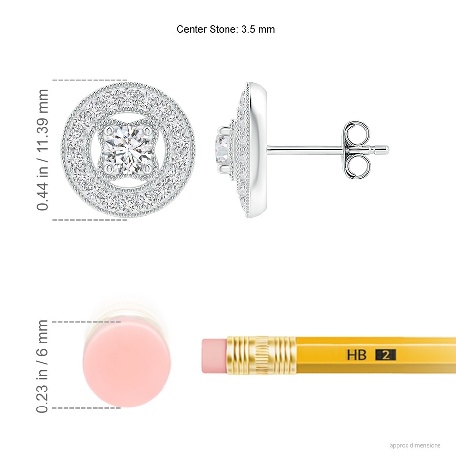 3.5mm HSI2 Vintage Style Pavé-Set Diamond Studs in White Gold ruler