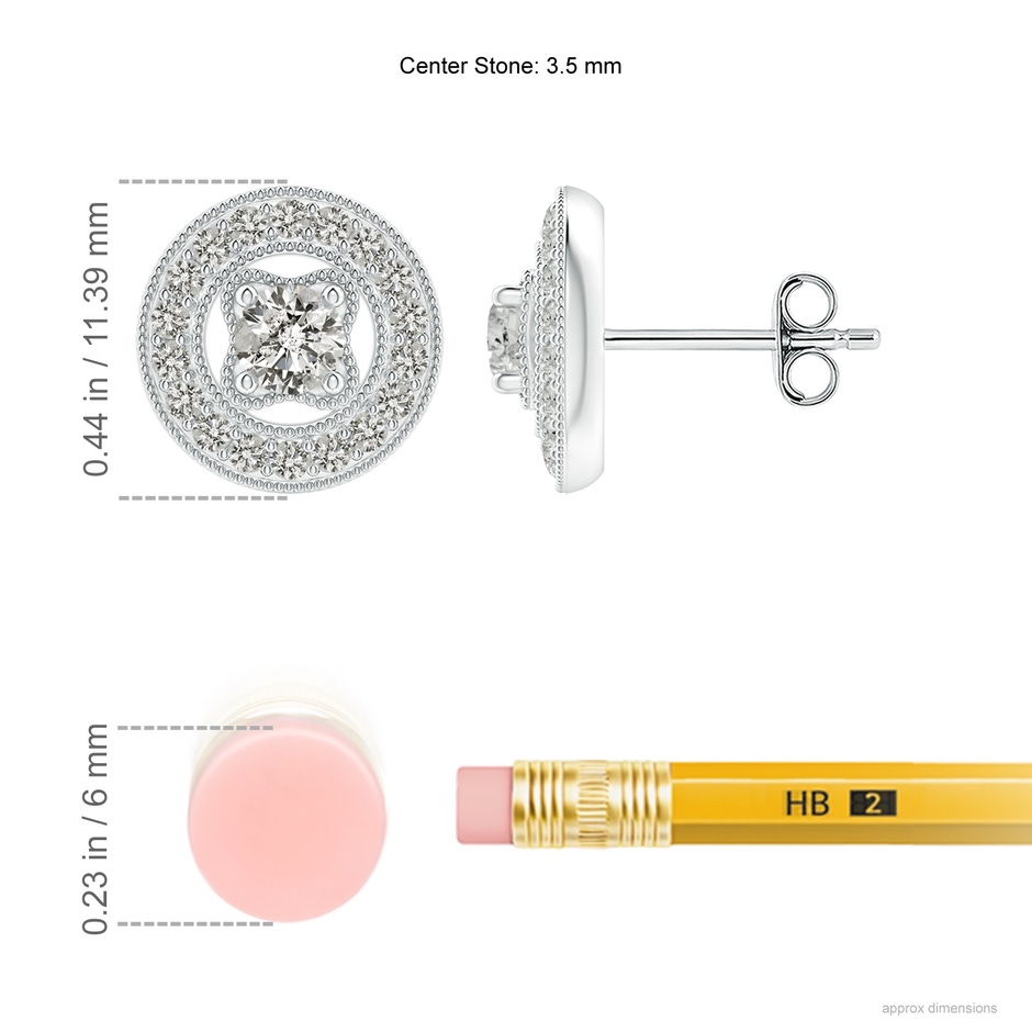 3.5mm KI3 Vintage Style Pavé-Set Diamond Studs in White Gold ruler