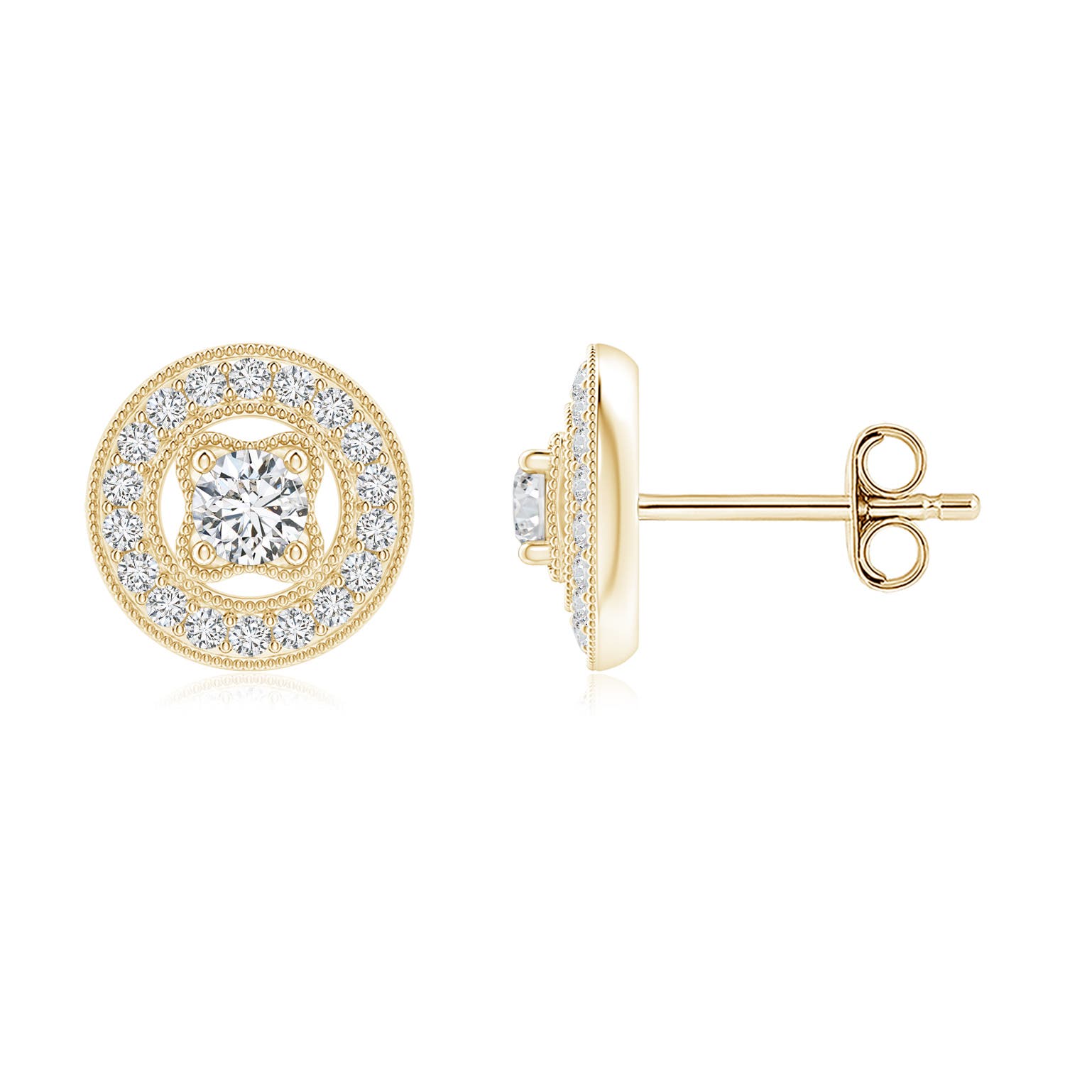 3mm HSI2 Vintage Style Pavé-Set Diamond Studs in Yellow Gold