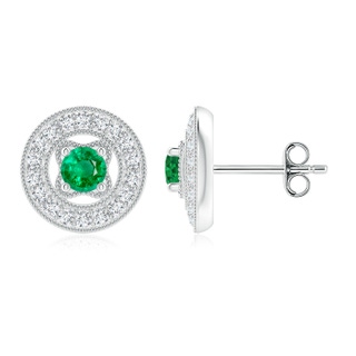 3.5mm AAA Vintage Style Prong-Set Emerald and Diamond Studs in White Gold