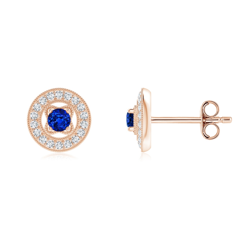 2.5mm AAAA Vintage Style Prong-Set Sapphire and Diamond Studs in Rose Gold