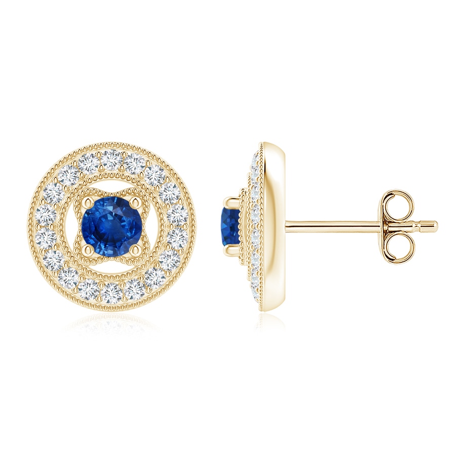 3.5mm AAA Vintage Style Prong-Set Sapphire and Diamond Studs in Yellow Gold 