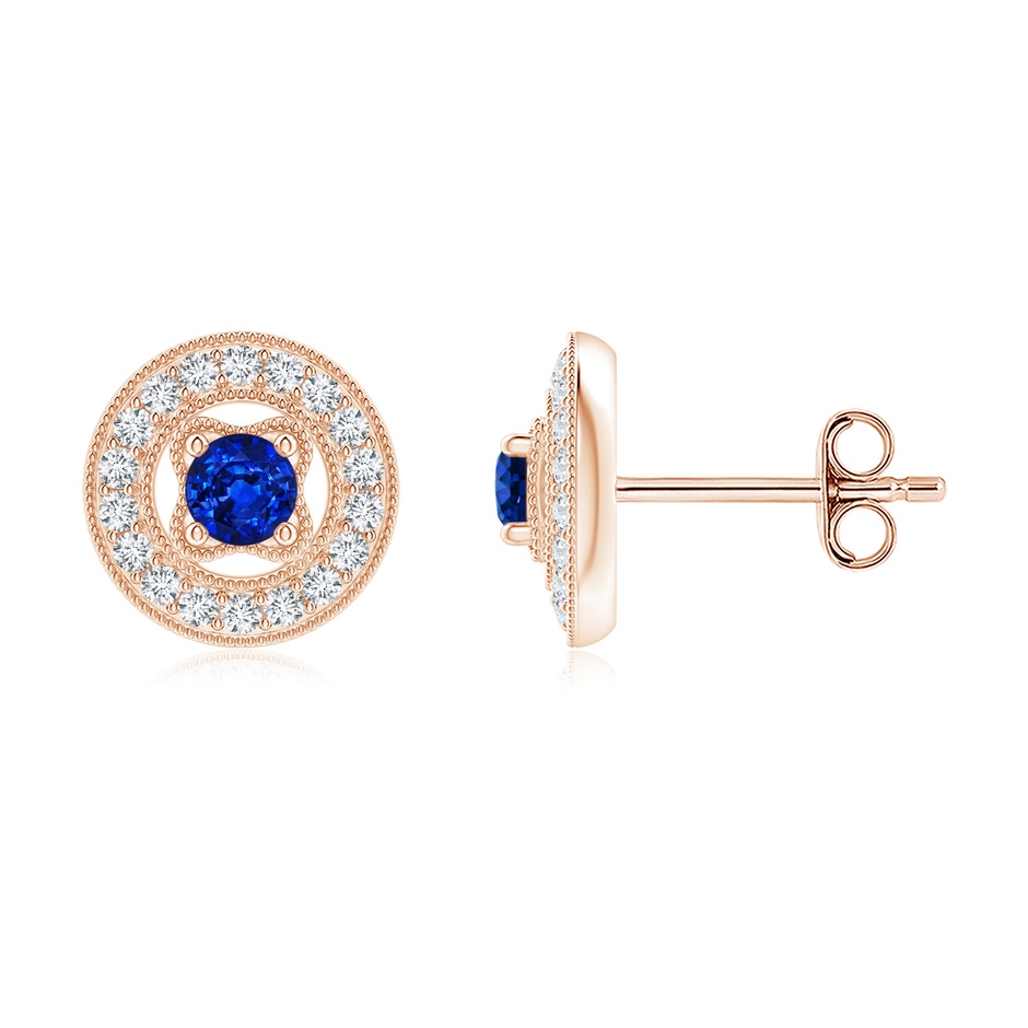 3mm AAAA Vintage Style Prong-Set Sapphire and Diamond Studs in Rose Gold 
