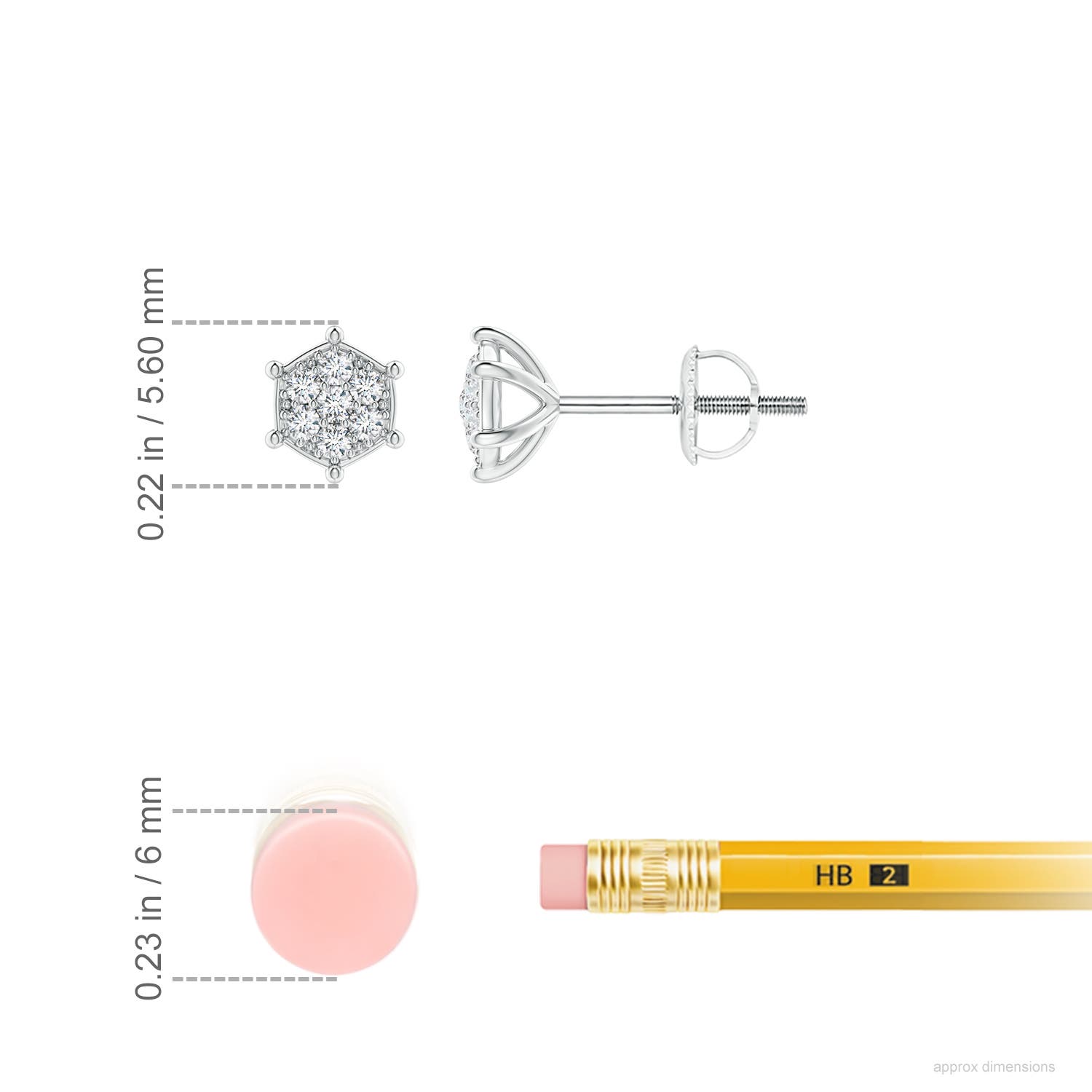 1.1mm GVS2 Pavé-Set Diamond Hexagon Stud Earrings in P950 Platinum - ruler