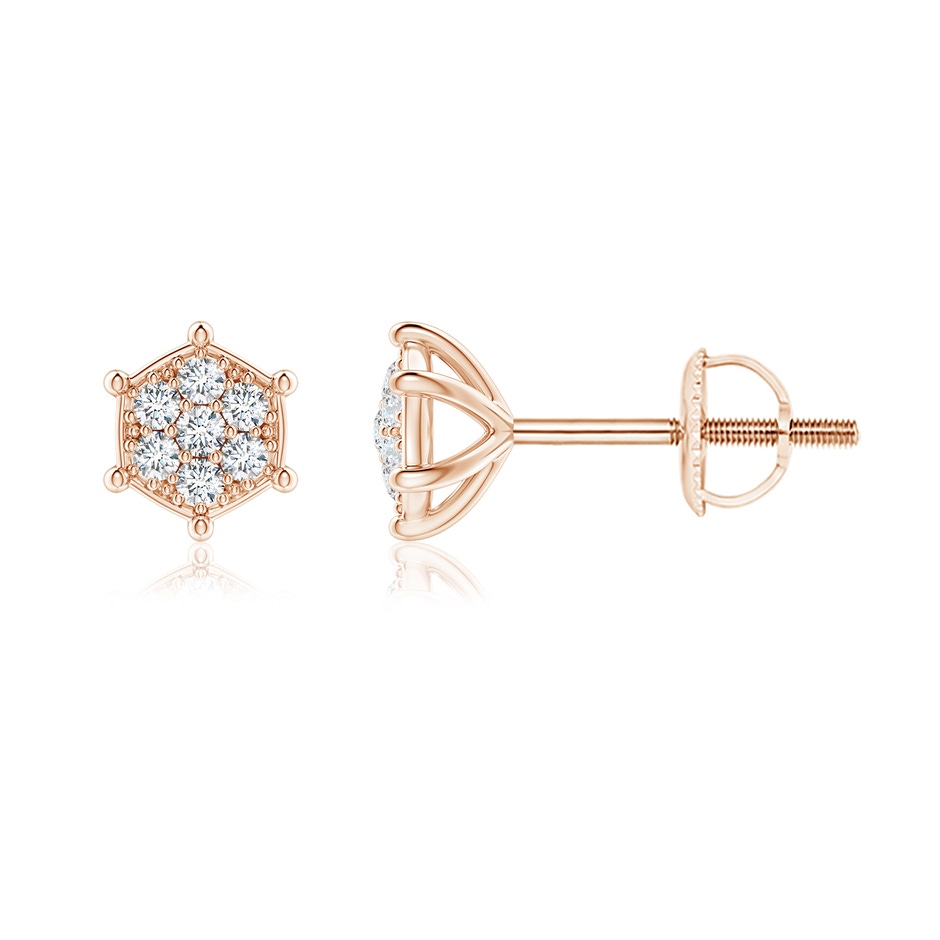 1.1mm GVS2 Pavé-Set Diamond Hexagon Stud Earrings in Rose Gold 