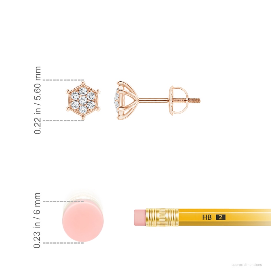 1.1mm GVS2 Pavé-Set Diamond Hexagon Stud Earrings in Rose Gold ruler