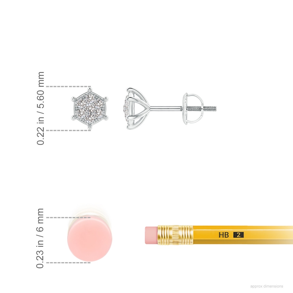 1.1mm IJI1I2 Pavé-Set Diamond Hexagon Stud Earrings in White Gold ruler