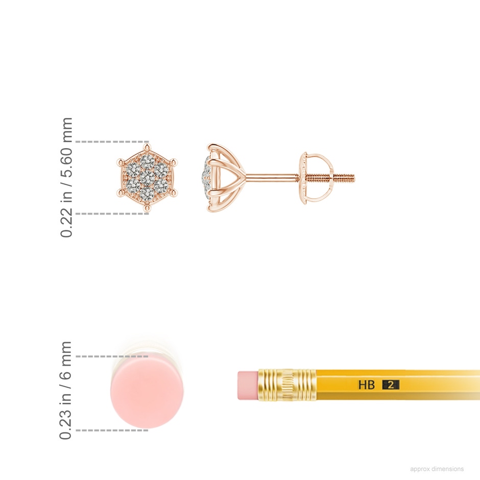 1.1mm KI3 Pavé-Set Diamond Hexagon Stud Earrings in Rose Gold ruler