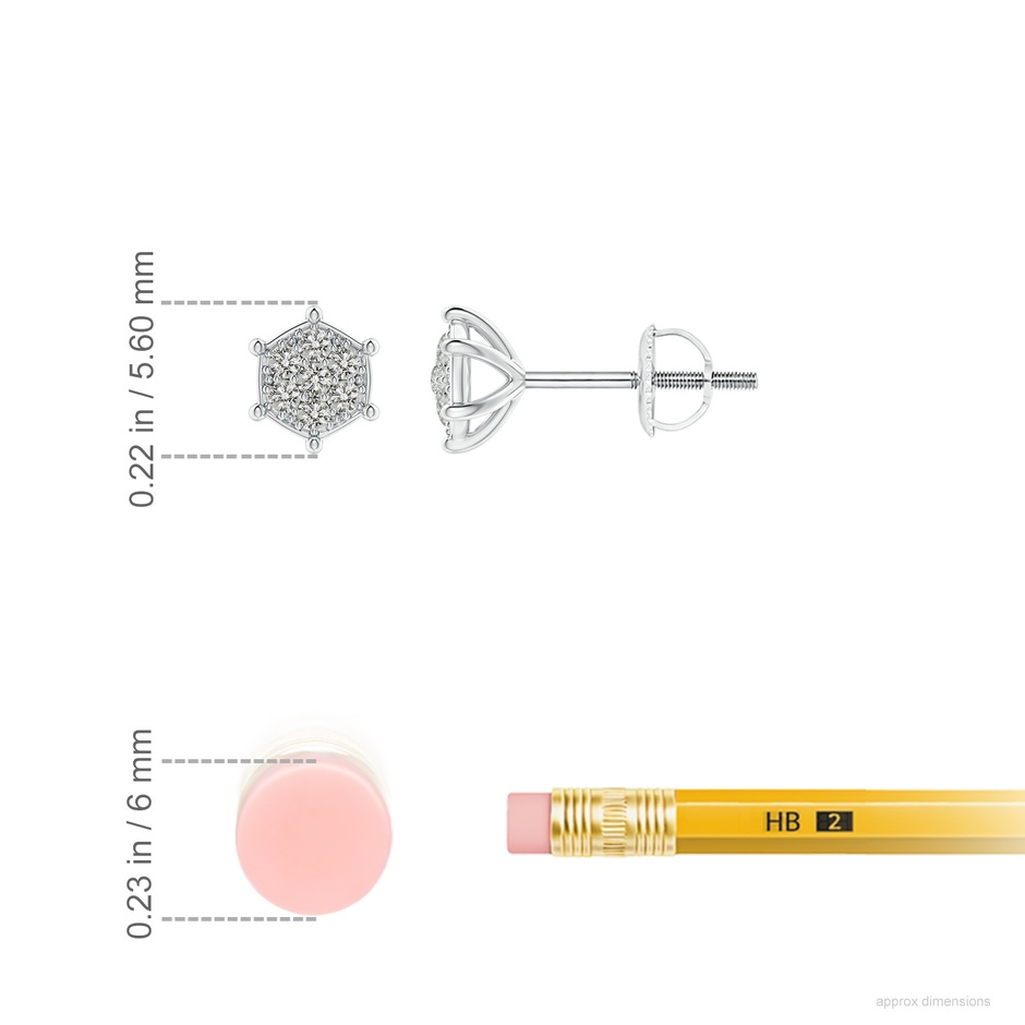 1.1mm KI3 Pavé-Set Diamond Hexagon Stud Earrings in White Gold ruler