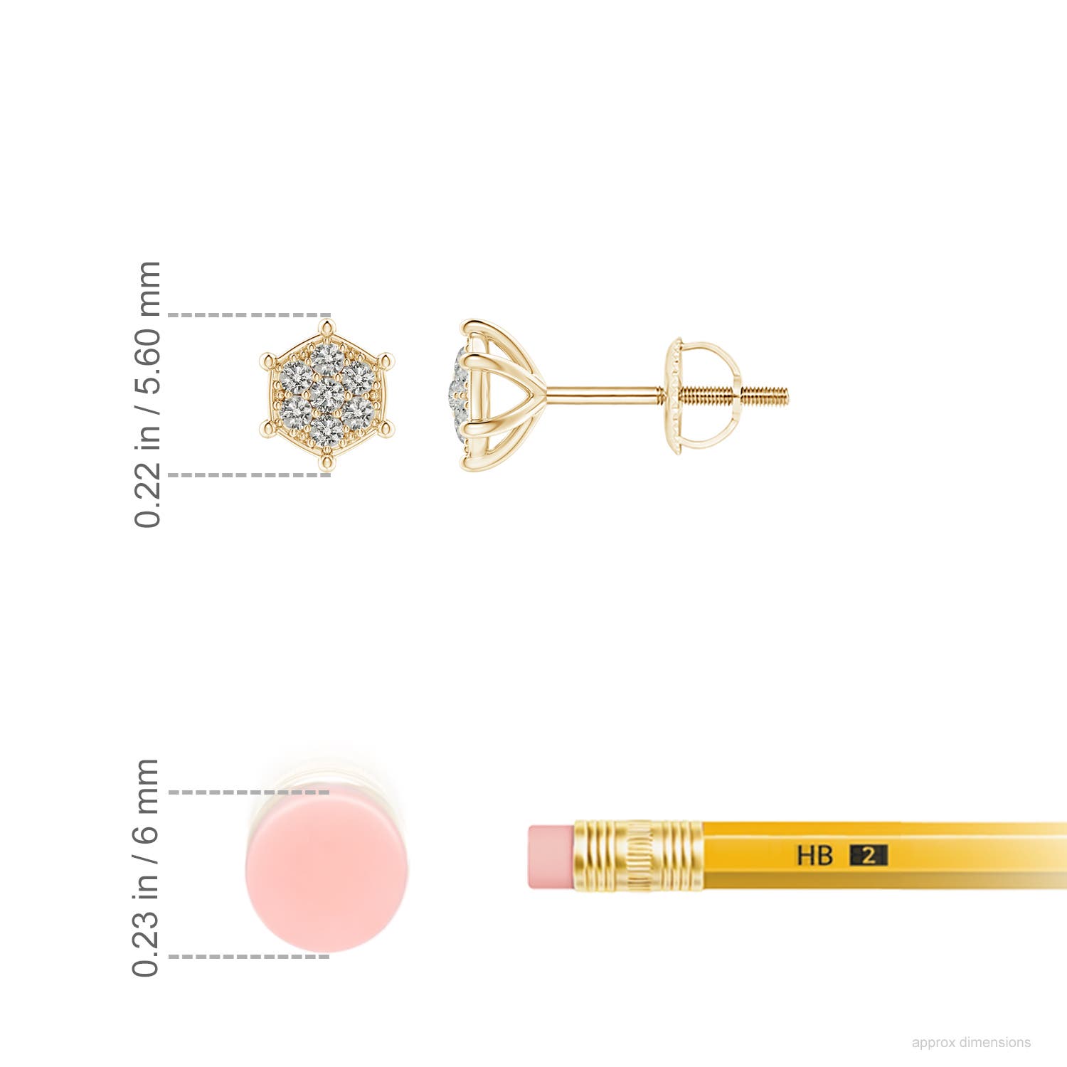ANGARA Natural 0.08 Ct KI3-Grade Diamond Hexagon Stud Earrings in 14K Solid Gold - Picture 17 of 22