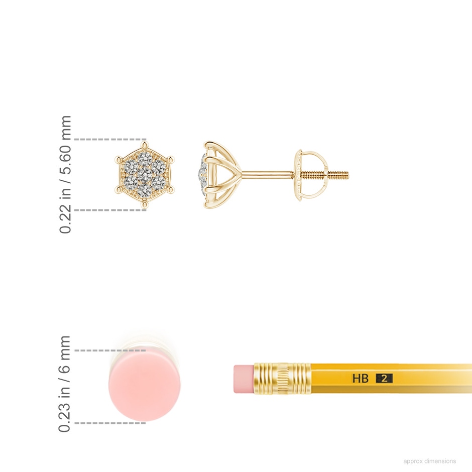 1.1mm KI3 Pavé-Set Diamond Hexagon Stud Earrings in Yellow Gold ruler