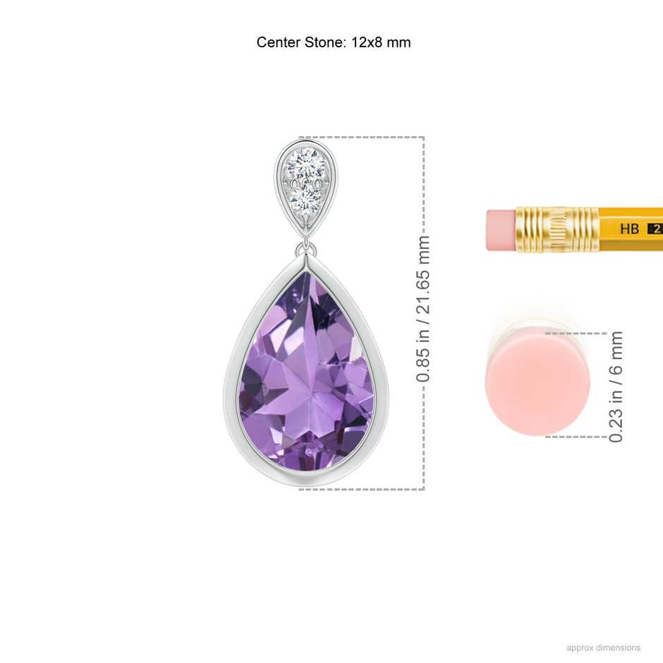 12x8mm A Bezel-Set Amethyst Teardrop Earrings with Diamond in White Gold ruler