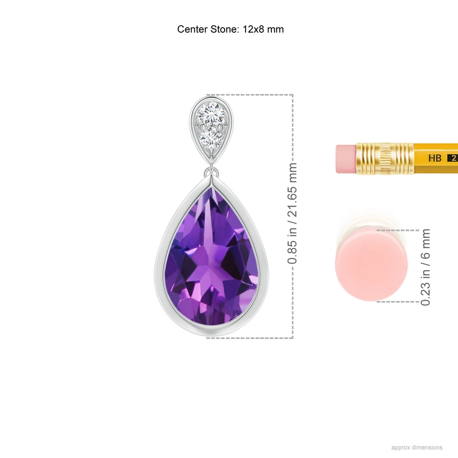 12x8mm AAAA Bezel-Set Amethyst Teardrop Earrings with Diamond in S999 Silver ruler