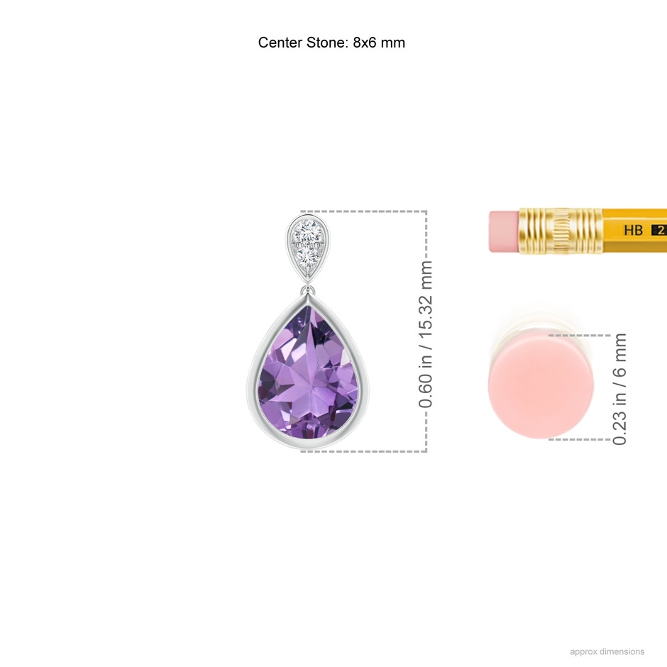 8x6mm A Bezel-Set Amethyst Teardrop Earrings with Diamond in P950 Platinum ruler