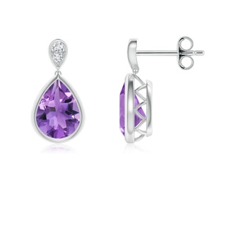 8x6mm AA Bezel-Set Amethyst Teardrop Earrings with Diamond in S999 Silver