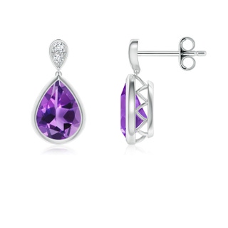 8x6mm AAA Bezel-Set Amethyst Teardrop Earrings with Diamond in S999 Silver