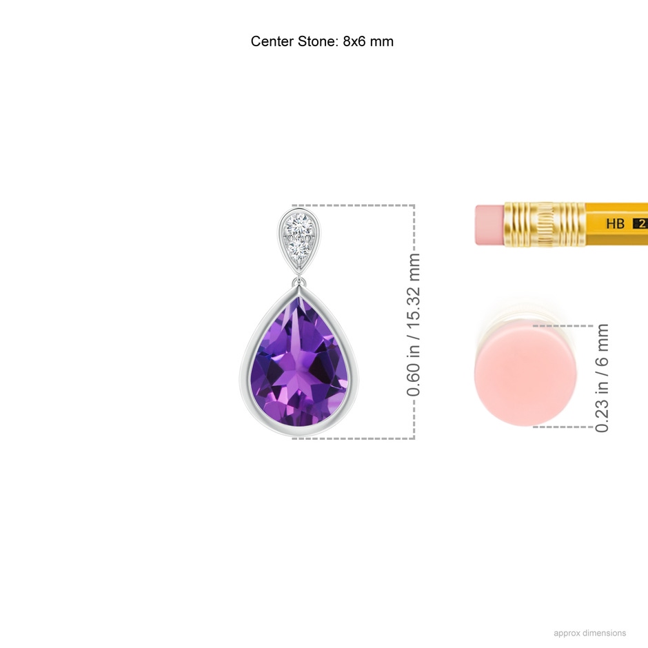 8x6mm AAAA Bezel-Set Amethyst Teardrop Earrings with Diamond in S999 Silver ruler